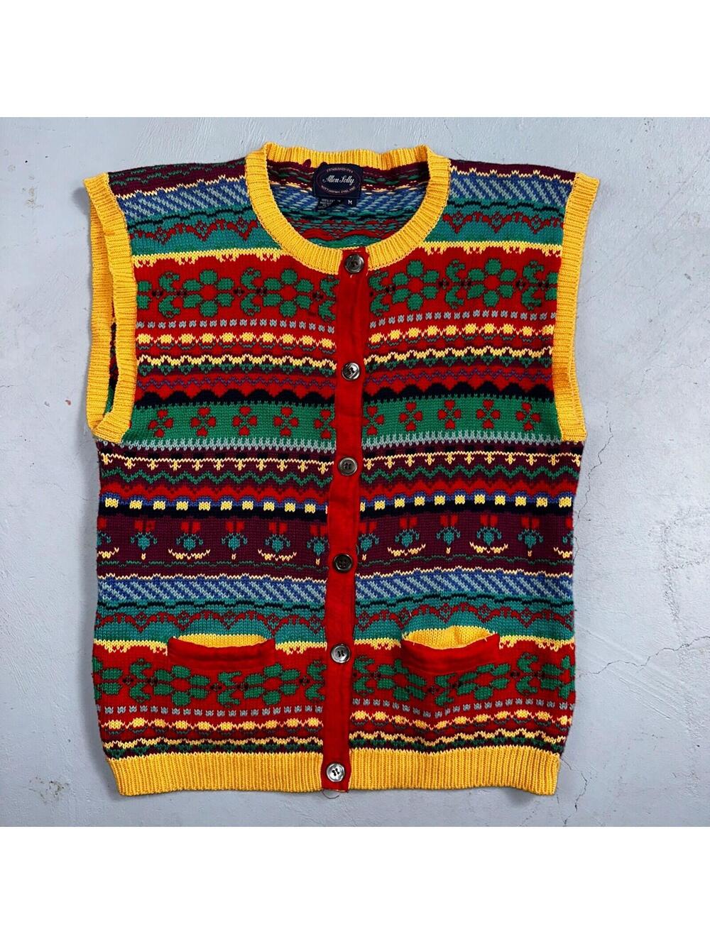 Allen Solly Womens Pullover Knit Sleeveless Cotton Vest Aztec Multicolor Crazy
